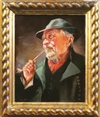 Emil Adam, PORTRET MĘŻCZYZNY Z FAJKĄ, olej, płótno