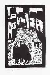 Jerzy Duda-Gracz, Rycina 15 z cyklu „Judaica”, 1964, drzeworyt, papier