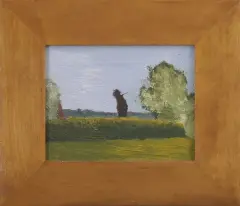 Jacek Barszcz, Pejzaż ze świątkiem, 2000, olej, tektura