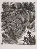 Eugeniusz Pichell, Kompozycja symboliczna (Bagnety), 1965, drzeworyt, bibułka