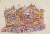 Adam Podhorecki, Na ulicy, flamaster, akwarela, papier