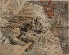 Andrzej Urbanowicz, Byk, z cyklu „Zodiak”, 1997, rysunek i odbitka graf. na pap. o fakturze tkanin