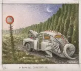 Parking jurajski by Jacek Yerka, 1999, kredki barwne, ołówek, karton, sold Jun 2006