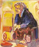 KOBIETA SPRZEDAJĄCA SPINKI by Andrzej Fogtt, 1998, olej, płótno, sold Jun 2006