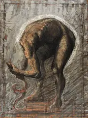 Aleksander Roszkowski, POSTAĆ WALCZĄCA Z WĘŻEM II, 1989, olej, płótno