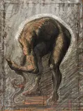 Aleksander Roszkowski, POSTAĆ WALCZĄCA Z WĘŻEM II, 1989, olej, płótno