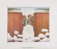 Jacek Yerka, San Andrea, 2004, kredki barwne, ołówek, karton