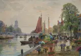 Franz Max Richter-Reich, TARG NA KWIATY NAD KANAŁEM W DORDRECHCIE, ok.1934, olej, płótno