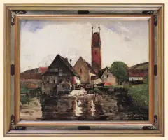 Anton Kürmaier, STARY MŁYN NAD STRUMIENIEM, 1929, olej, płótno