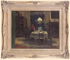 Frederick Vezin, WIECZÓR PRZY LAMPIE, 1901, olej, płótno