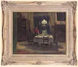 Frederick Vezin, WIECZÓR PRZY LAMPIE, 1901, olej, płótno