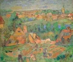 Jerzy Fedkowicz, MIKOŁAJKI - WIDOK MIASTECZKA, 1949, olej, płótno