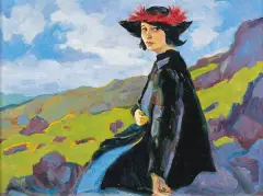 Gustaw Gwozdecki, PORTRET KOBIETY W KAPELUSZU..., ok. 1910, olej, tektura