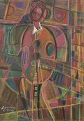 Eugeniusz Gerlach, Wiolonczelistka, 1972, pastel, karton czarny