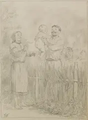 Juliusz Krajewski, Rodzina chłopska, lata 50., ołówek, karton