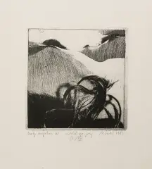 Andrzej Pietsch, Mały krajobraz W, 1981, akwaforta, mezzotinta, druk wypukły suchy, papier