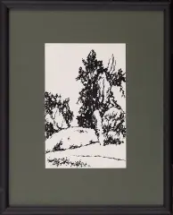 Jacek Barszcz, Pejzaż, 23.VIII.2001, czarny tusz, tektura kredowana
