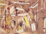 Maria Stangret-Kantor, Abstrakcja informel, 1959, akwarela, gwasz, tusz pędzel, karton na blasze