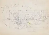 Szkic do komp. z cyklu „Wojna domom by Władysław Strzemiński, ołówek, kredki barwne, papier kremowy, offered Apr 2006