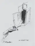 Tadeusz Kantor, Okno, tusz pióro, pastel, papier jasnoszary żeberkowy