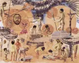Grzegorz Stachańczyk, Z cyklu „Drzewo żywota”, 1993, gwasz, akw., długopis, lawowanie, collage, karton