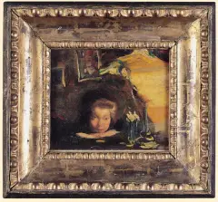 Konrad Krzyżanowski, NARZECZONA ARTYSTY PRZY LAMPIE, 1905, olej, deska