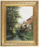 PRACZKI NAD POTOKIEM by Jacobus Johannes van Poorten, 1883, olej, płótno, sold Mar 2006