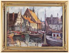 Hans Gleissner, PORT RYBACKI NAD BAŁTYKIEM, ok. 1920, olej, płótno