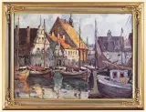 Hans Gleissner, PORT RYBACKI NAD BAŁTYKIEM, ok. 1920, olej, płótno