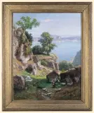 Karl Gustav Rodde, PEJZAŻ WŁOSKI ZNAD JEZIORA NEMI, ok. 1870, olej, płótno