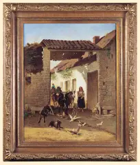Emil Hallatz, NA PODWÓRZU, ok. 1875, olej, płótno