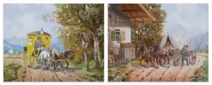 POWÓZ POCZTOWY i WÓZ PRZED DOMEM by Karl Rohrhirsch, 1937, olej, deska, sold Mar 2006