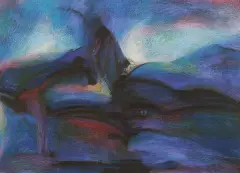 Ryszard Miłek, Pejzaż błękitny, pastel, papier czarny żeberkowy z filigranem