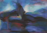 Ryszard Miłek, Pejzaż błękitny, pastel, papier czarny żeberkowy z filigranem