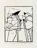 Andrzej B. Bartczak, Z cyklu „Dialog”, 1979, linoryt, papier kremowy żeberk.