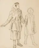 Helena Krajewska, Kobieta z chłopcem, 1953, ołówek, karton