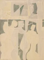 Adam Podhorecki, Postaci, 1952, akwarela, ołówek, papier