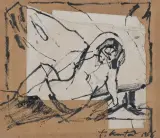 Tadeusz Kantor, Modelka, 1956, tusz, patyk, papier biały nakl. na tekturę