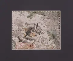 Andrzej Urbanowicz, Byk, z cyklu „Zodiak”, 1997, rysunek i odbitka graf. na pap. o fakturze tkanin