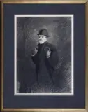 Tadeusz Waśkowski, Portret mężczyzny w meloniku (Tytus Czyżewski?), kredka czarna, tusz pędzel, papier