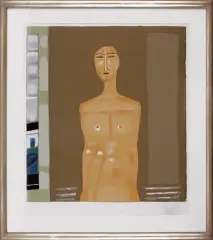 Jerzy Nowosielski, Akt siedzący na beżowym tle, 1998, serigrafia barwna, papier
