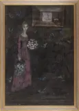 Danuta Leszczyńska-Kluza, Kobieta z bukietem, 1958, gwasz, tusz pędzel, papier