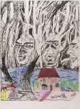 Edward Dwurnik, Słowianie, 1986, akwaforta, sucha igła, ruletka, kredki, papier