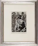 Tadeusz Dworzański, Skalny komin, 1945 [?], drzeworyt, papier kremowy