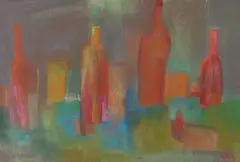 Martwa natura z butelkami by Ryszard Miłek, 1997, pastel, karton, sold Jan 2006