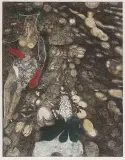 Konrad Srzednicki, Wiosenne cienie, 1969, akwaforta, akwatinta barwna, druk wypukły suchy