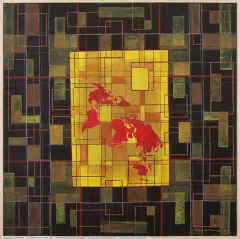 Lucyna Kuśnierczyk, Kompozycja z „żółtą kartką”, 2004, akryl, płótno