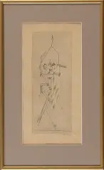 Adam Marczyński, Kompozycja z mechanicznym ptaszkiem, 1950, tusz pióro, lawowanie, papier