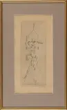 Adam Marczyński, Kompozycja z mechanicznym ptaszkiem, 1950, tusz pióro, lawowanie, papier