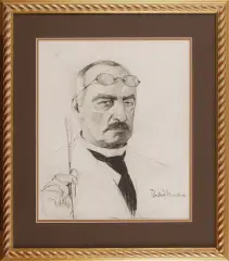 Tadeusz Waśkowski, Portret malarza (Wojciech Kossak ?), węgiel, kredka, papier kremowy